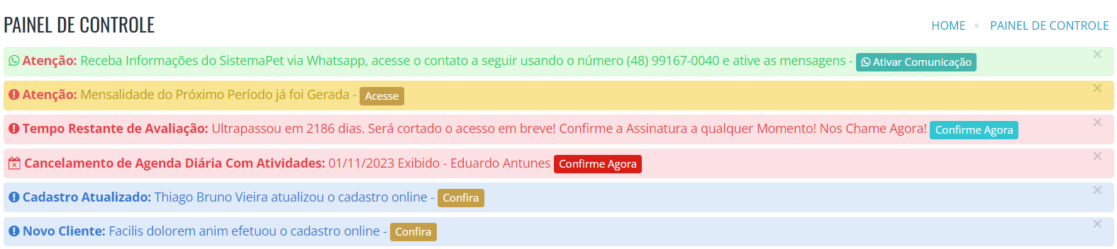 Exemplos de Notificações